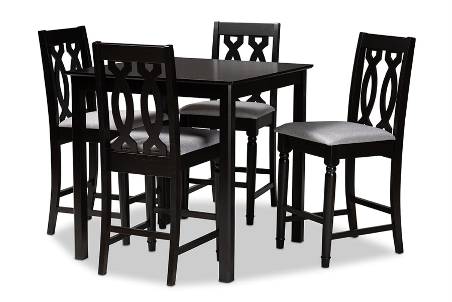 Baxton Studio Darcie Grey Upholstered Espresso Wood 5-Piece Pub Set